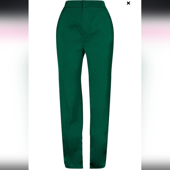 Forest Green Satin High Waist Wide Leg Pants - Picture 5 of 11